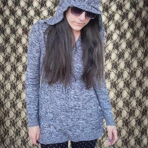 gray knit hoodie roxy sweater mini dress rocky sz small